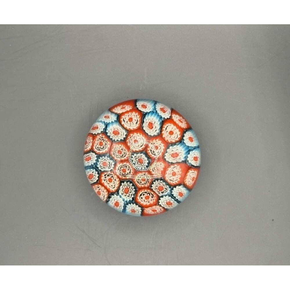 Vintage floral Red Cane Millefiori Glass Paperweight